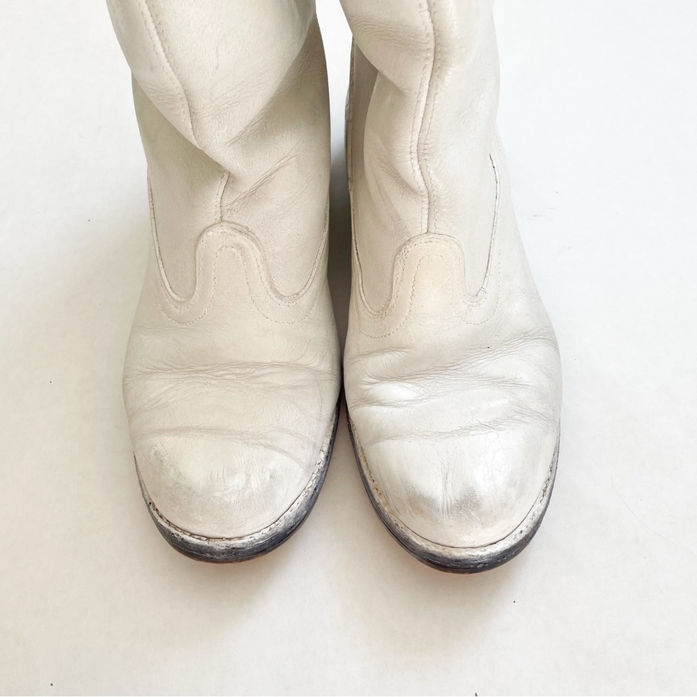 Vintage Mid Calf White Leather Cowboy Boots - Picture 4 of 6